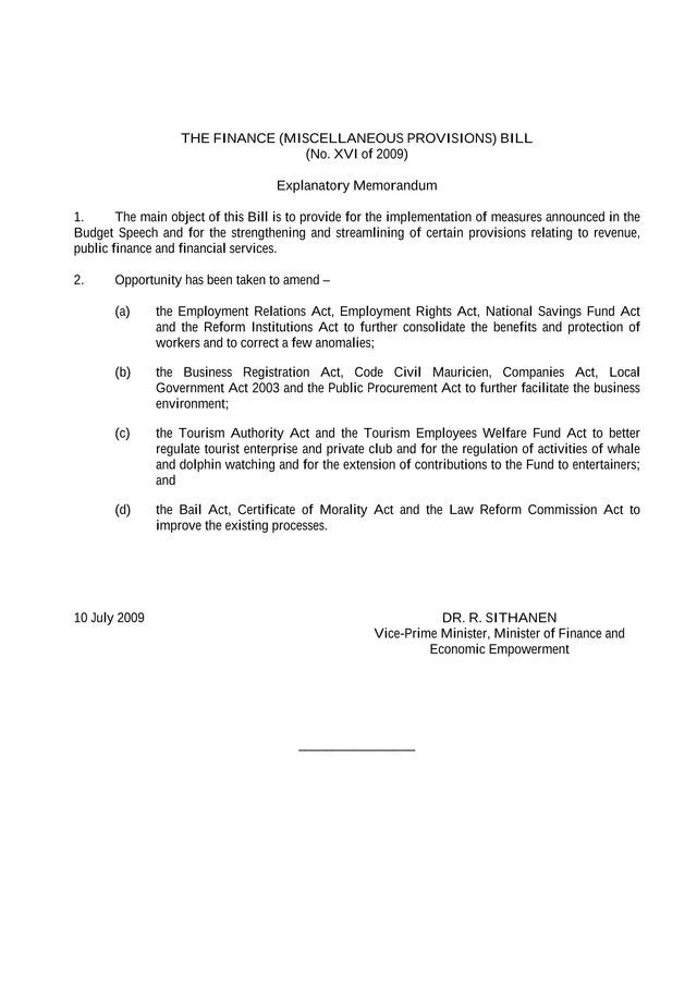 The Finance (Miscellaneous Provisions) Bill (No. XVI Of 2009) screenshot