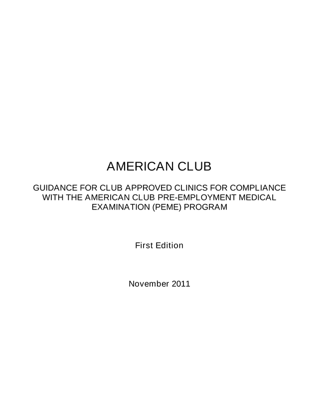 GUIDANCE FOR CLUB APPROVED CLINICS FOR COMPLIANCE WITH THE AMERICAN CLUB PRE EMPLOYMENT MEDICAL EXAM screenshot