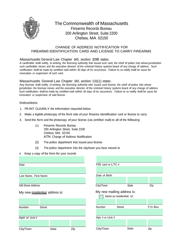 Change Of Address Notification For Firearms Identification Card And License To Carry Firearms screenshot