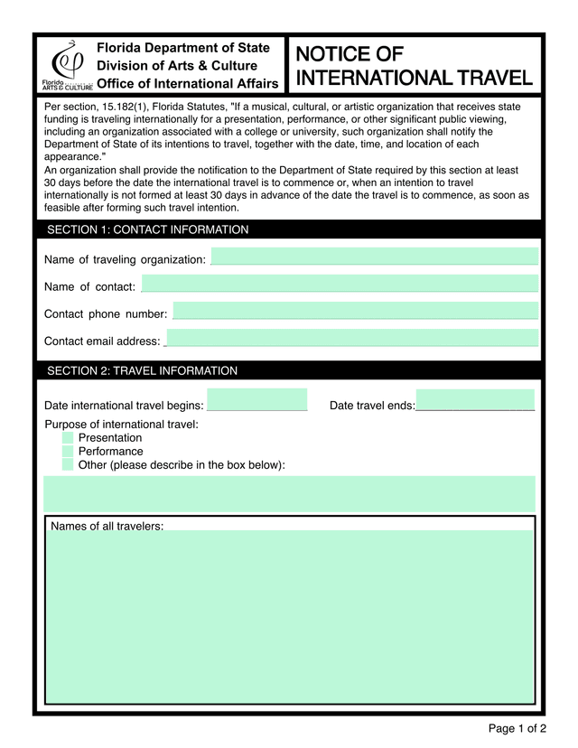 Notice Of International Travel screenshot