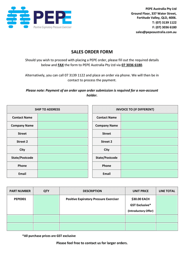 SALES ORDER FORM screenshot