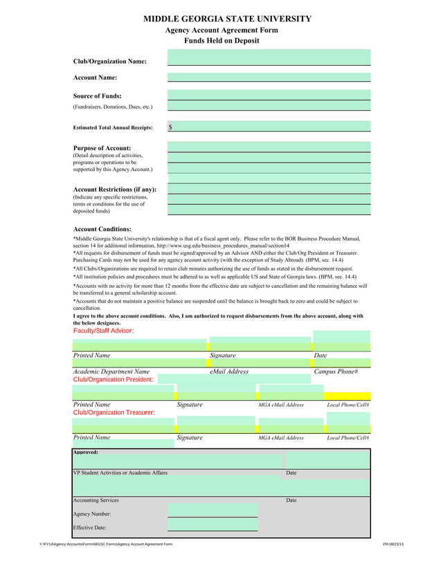 Agency Account Agreement Form screenshot