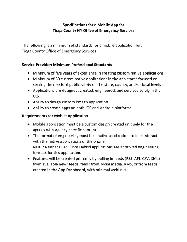 Specifications For A Mobile App For Tioga County NY Office Of Emergency Services screenshot
