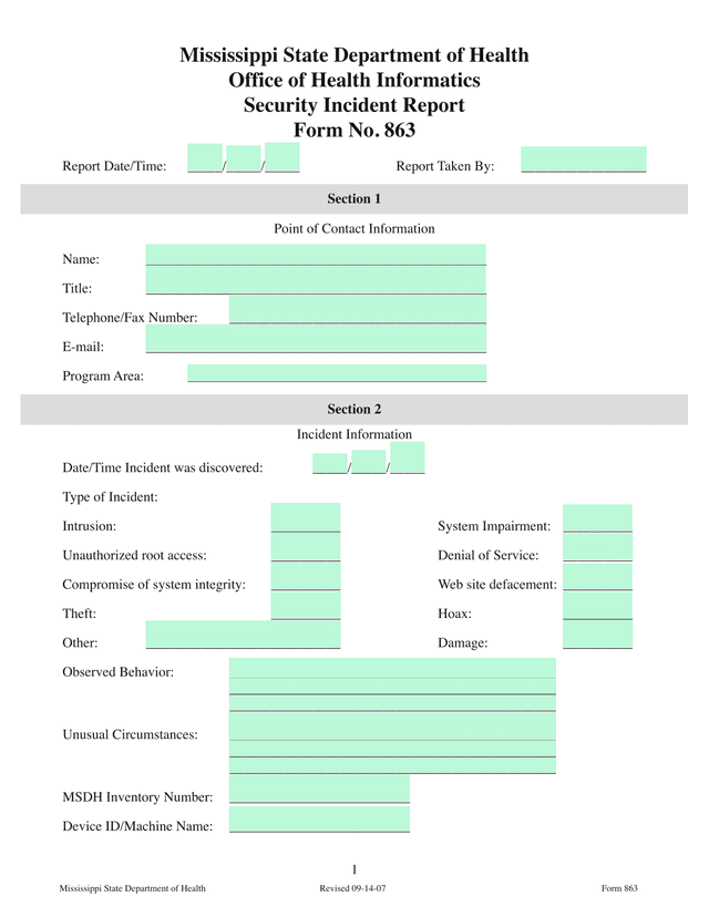 Security Incident Report screenshot
