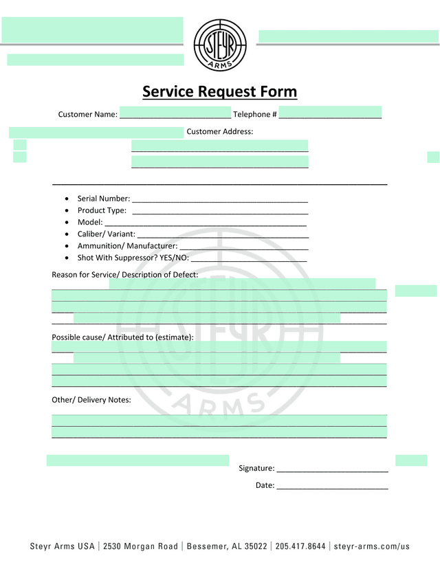 Service Request Form screenshot