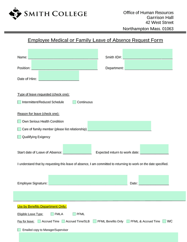 Employee Medical Or Family Leave Of Absence Request Form screenshot