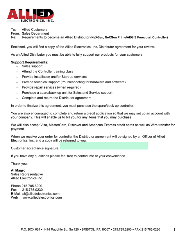 Distributor Agreement screenshot