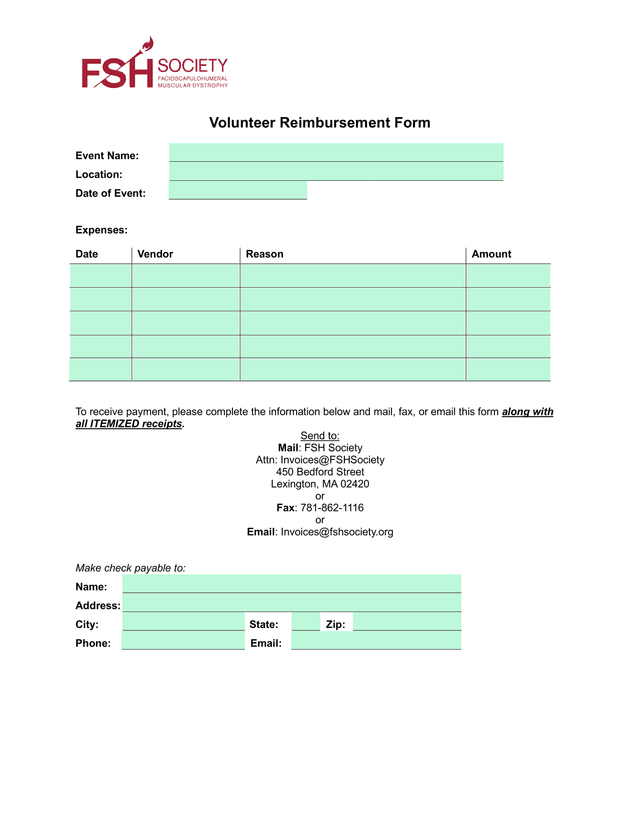 Volunteer Reimbursement Form screenshot