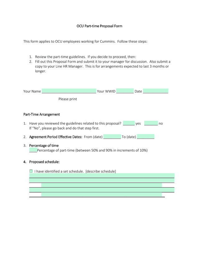 OCU Part Time Proposal Form screenshot