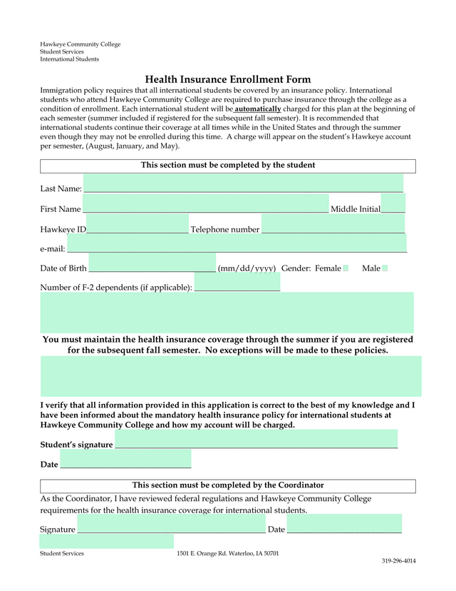 Health Insurance Enrollment Form screenshot
