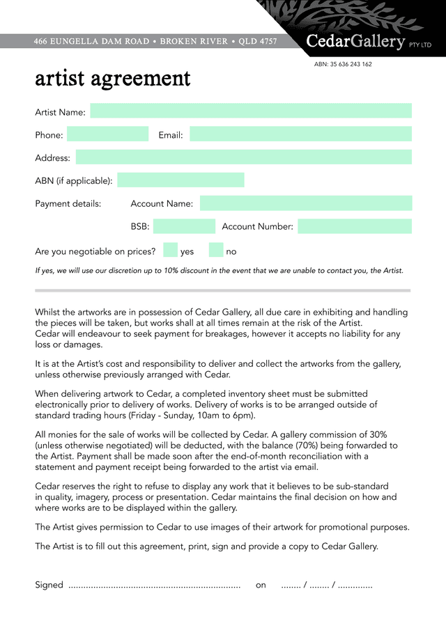 Artist Agreement screenshot