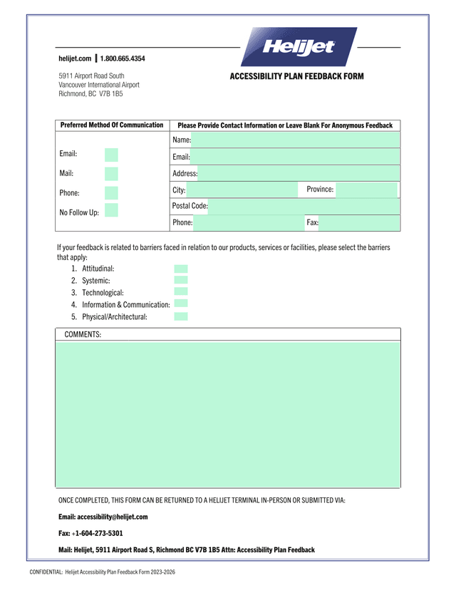 Accessibility Plan Feedback Form screenshot