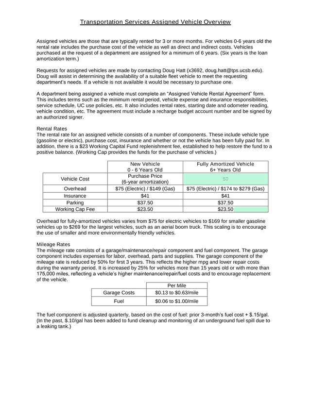Transportation Services Assigned Vehicle Overview screenshot