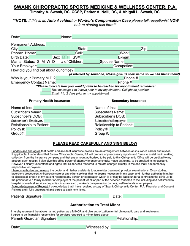 Patient Intake Form screenshot
