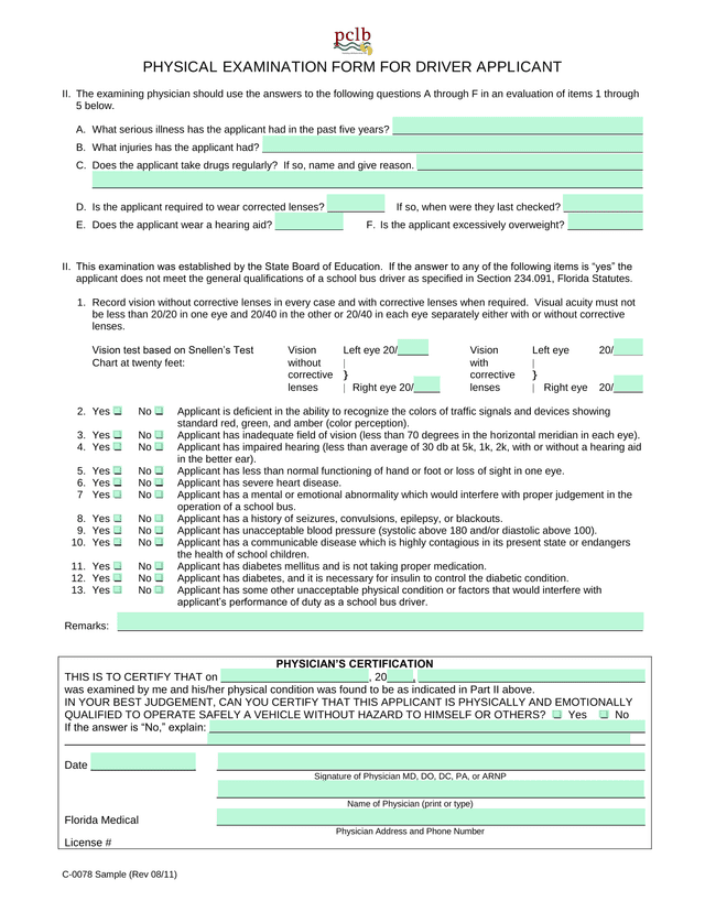 Physical Examination Form For Driver Applicant screenshot