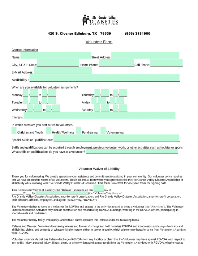 Volunteer Form screenshot