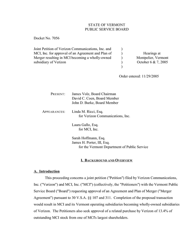 Joint Petition Of Verizon Communications, Inc. And MCI, Inc. For Merger Approval screenshot