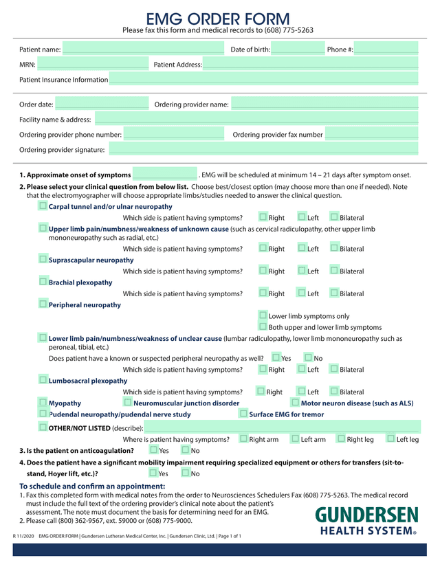 EMG ORDER FORM screenshot