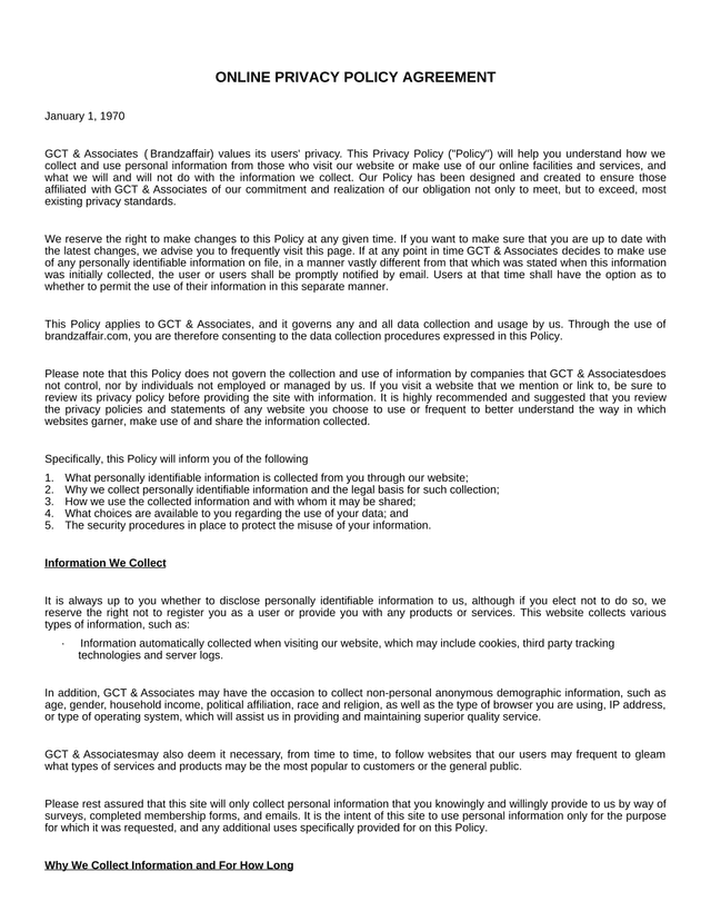 Online Privacy Policy Agreement screenshot