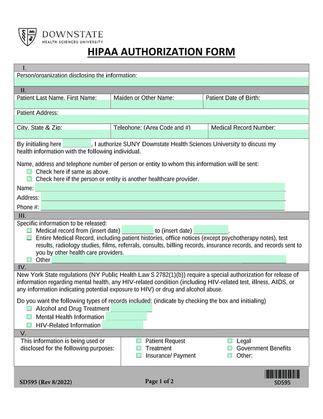 UHIPAA AUTHORIZATION FORM screenshot