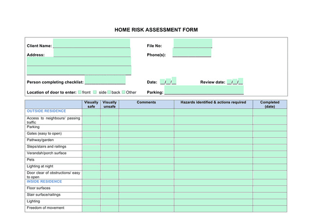 HOME RISK ASSESSMENT FORM screenshot