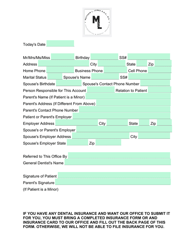 Patient Information Form screenshot