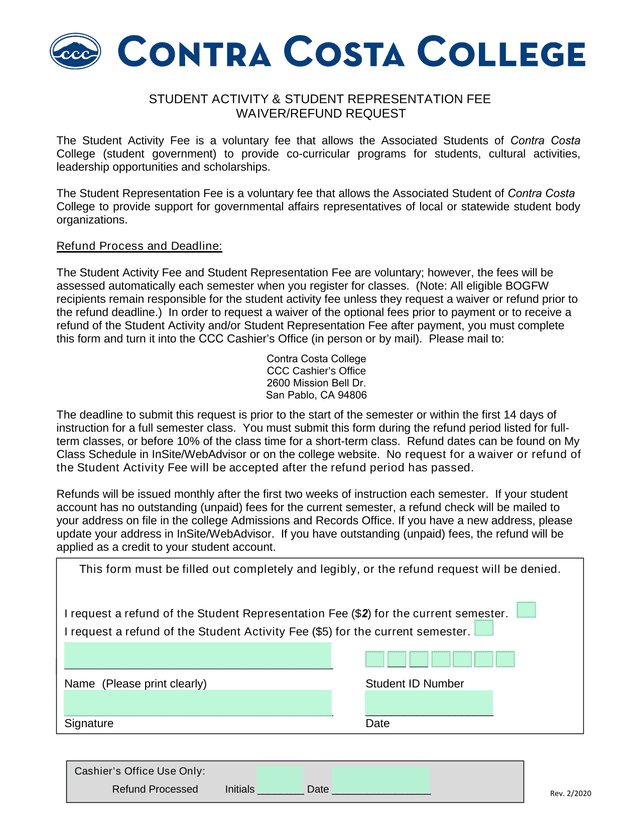 Student Activity  Student Representation Fee WaiverRefund Request screenshot