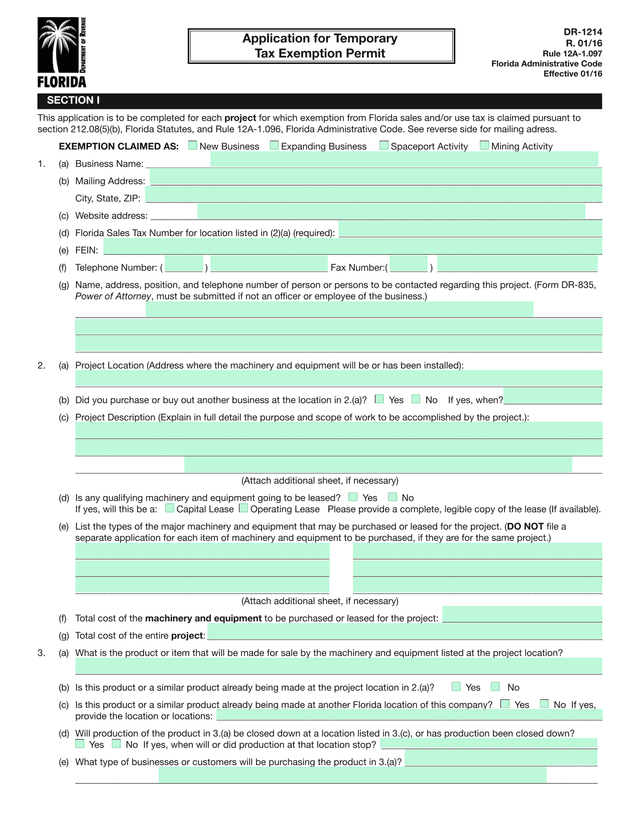 Application For Temporary Tax Exemption Permit screenshot