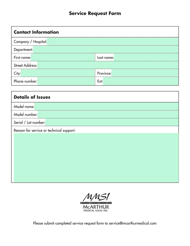 Service Request Form screenshot
