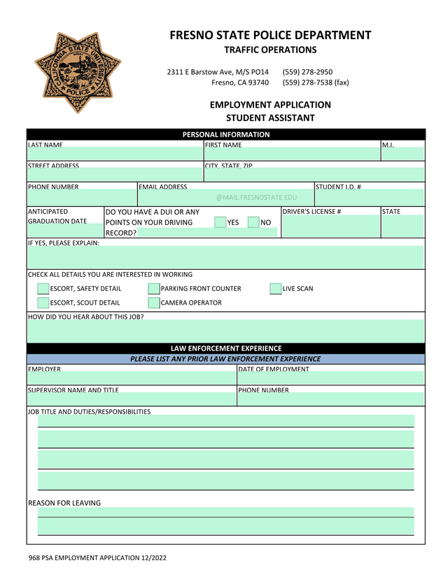 Employment Application screenshot