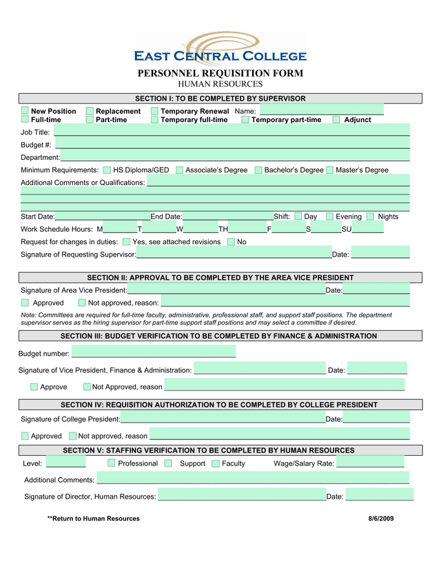 PERSONNEL REQUISITION FORM screenshot