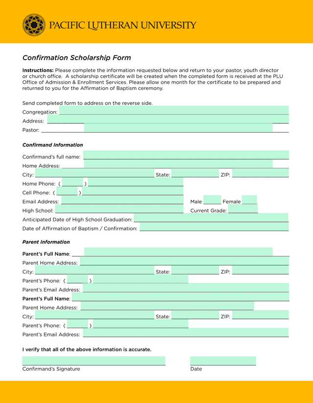 Confirmation Scholarship Form screenshot