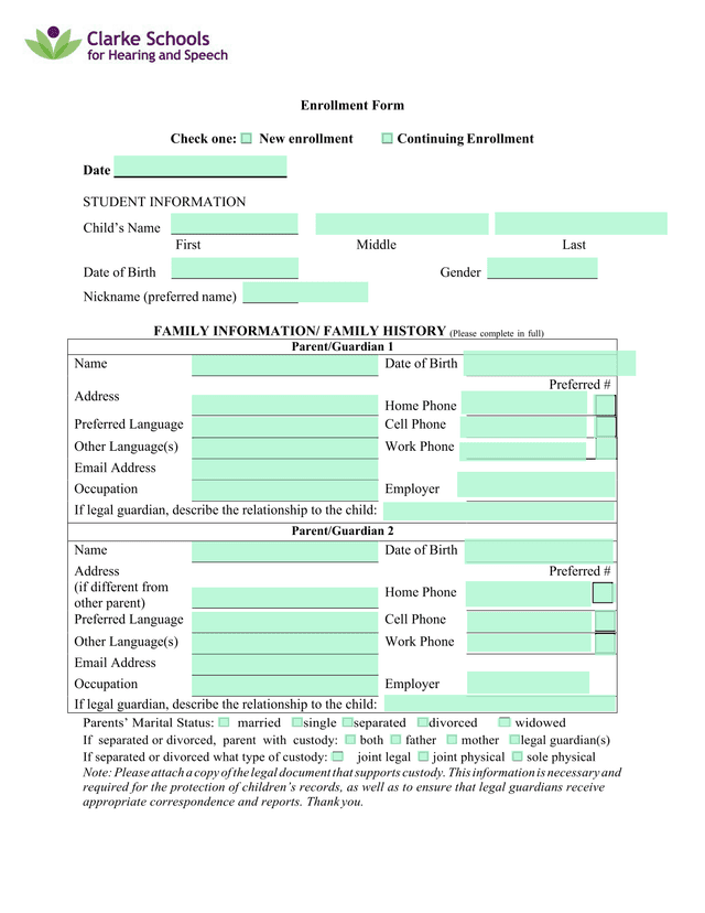Enrollment Form screenshot