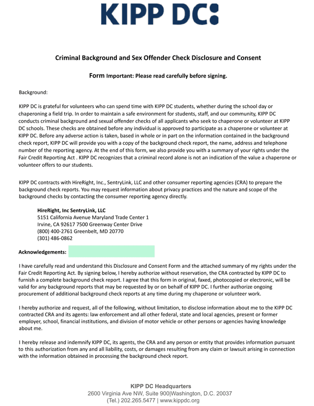 Criminal Background And Sex Offender Check Disclosure And Consent Form screenshot