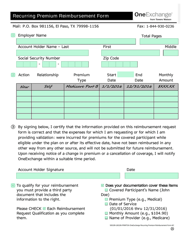 Recurring Premium Reimbursement Form screenshot