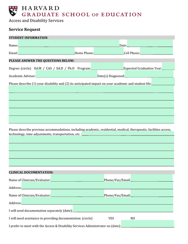 Access And Disability Services Service Request screenshot