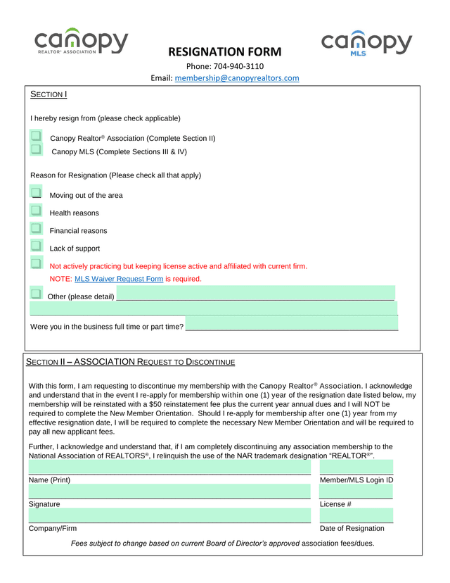 RESIGNATION FORM screenshot