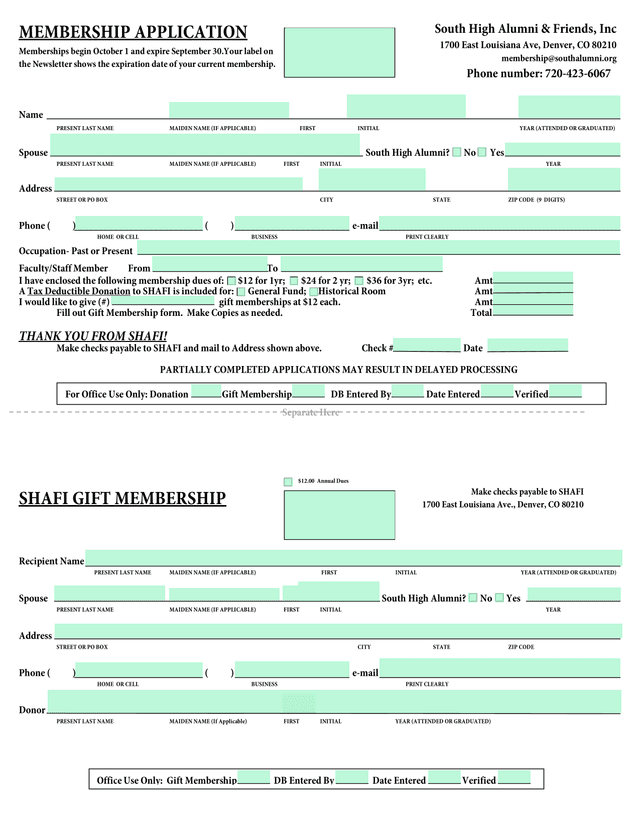 MEMBERSHIP APPLICATION screenshot