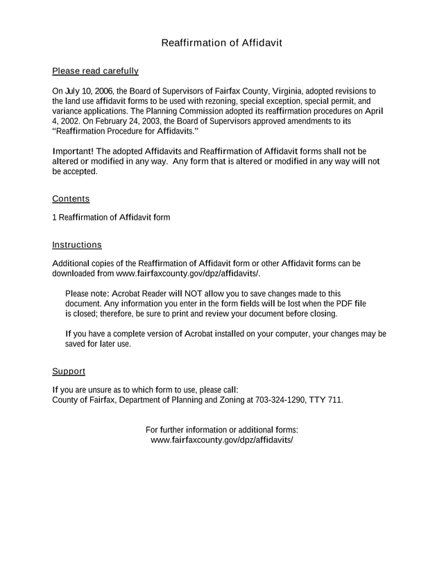 Reaffirmation Of Affidavit screenshot
