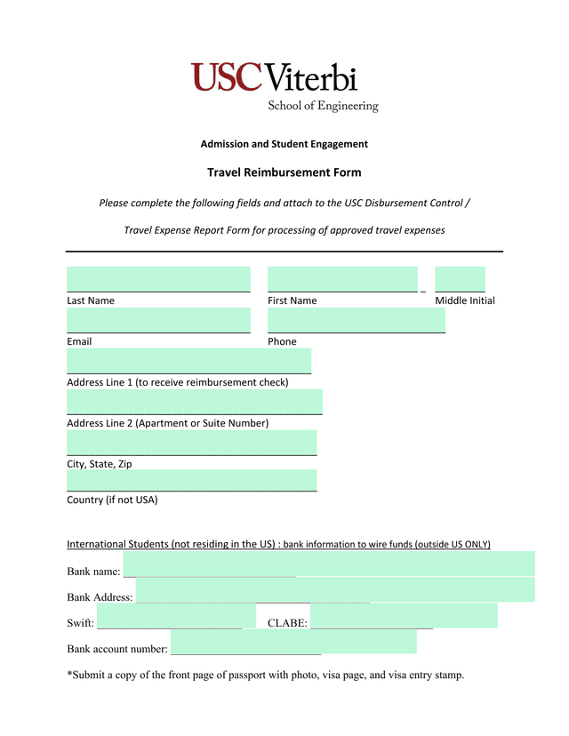 Travel Reimbursement Form screenshot