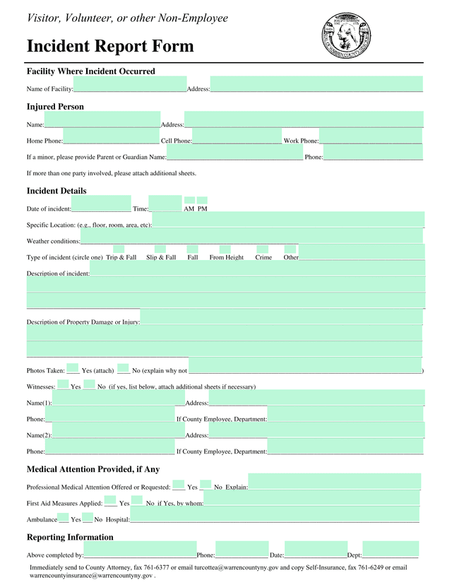 Visitor, Volunteer, Or Other Non Employee Incident Report Form screenshot