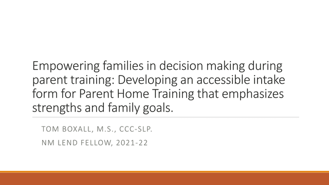 Parent Home Training Intake Form screenshot