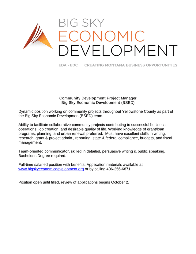Community Development Project Manager Job Description screenshot