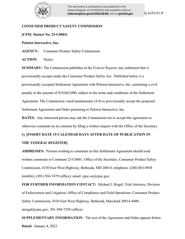 Consumer Product Safety Commission Settlement Agreement screenshot
