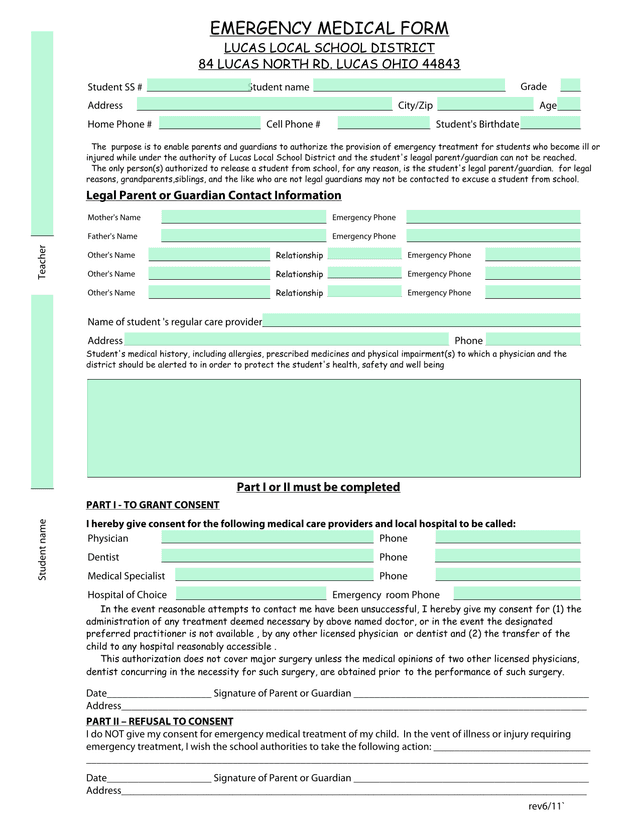 EMERGENCY MEDICAL FORM screenshot