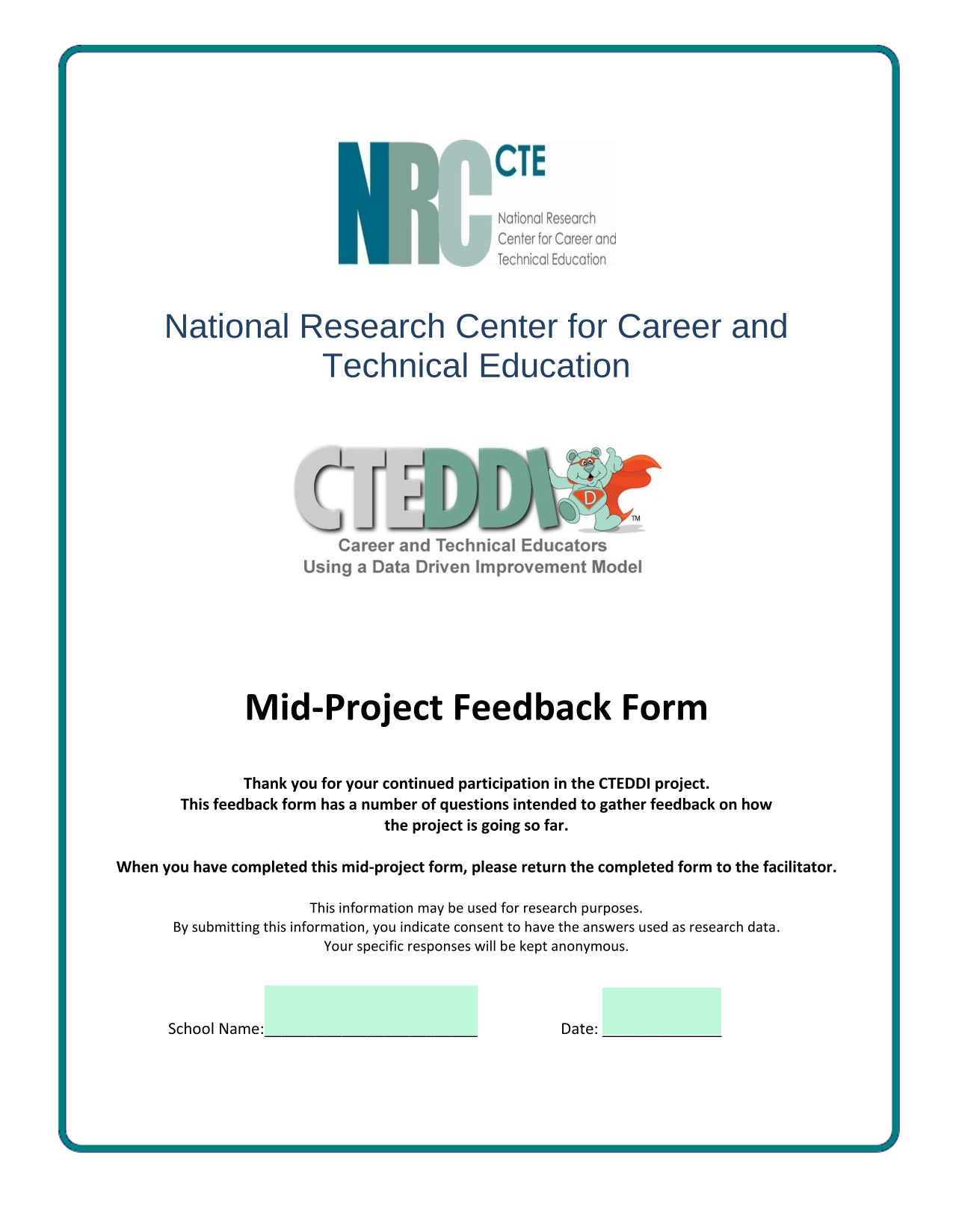 Mid Project Feedback Form screenshot