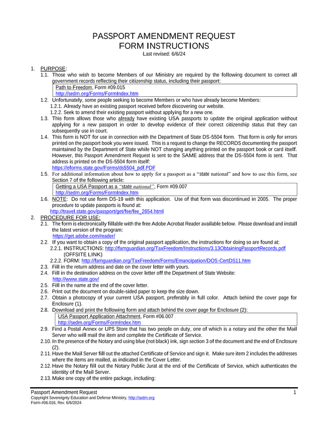 Passport Amendment Request screenshot