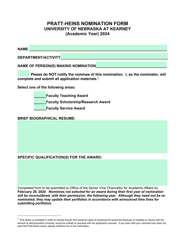 Pratt Heins Nomination Form screenshot