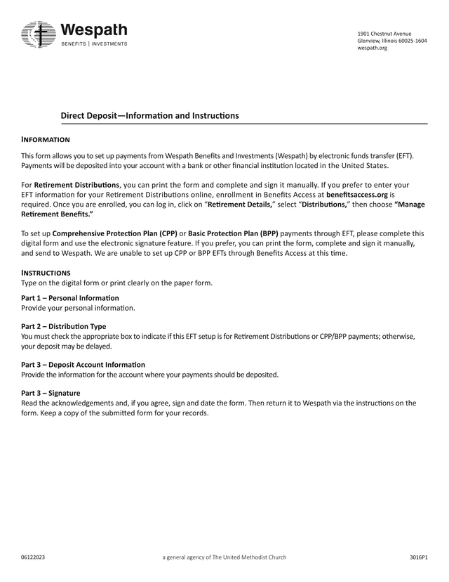 Direct DepositInformation And Instructions screenshot