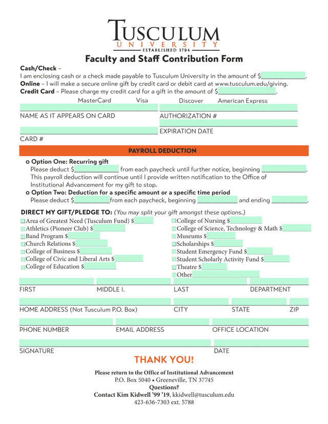 Faculty And Staff Contribution Form screenshot